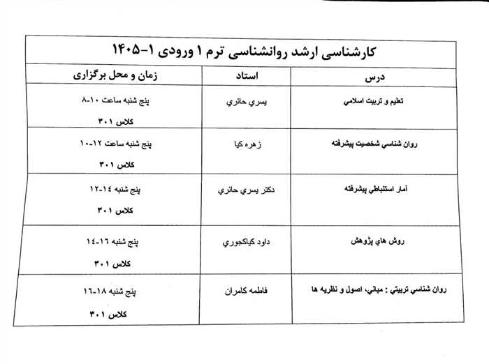 اطلاعیه آغاز سال تحصیلی مقطع کارشناسی ارشد رشته « روانشناسی تربیتی » ورودی مهر ١۴٠۵